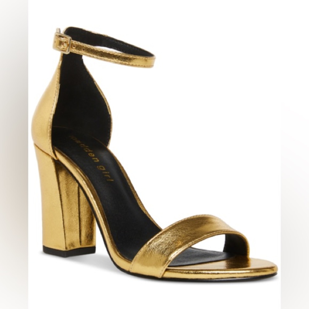 Madden girl Bella Two-piece Block Heel Sandals In Bright Gold Size 5